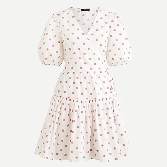 J. Crew Dresses & Skirts - J crew puff sleeve cotton poplin dress white rose dot Barbie vneck